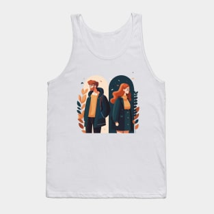 Illustration of red haired couple standing back to back on grey background Tank Top